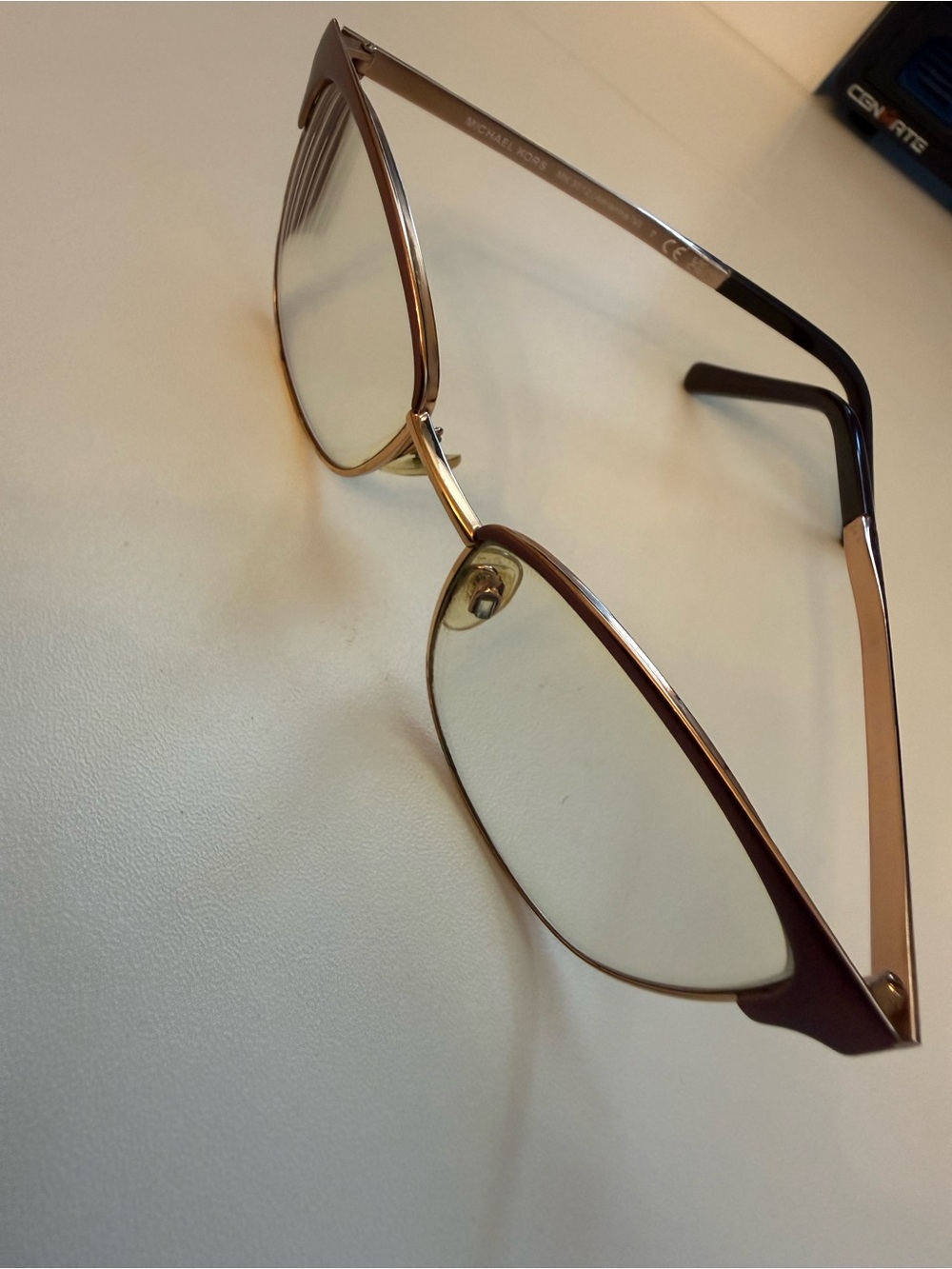 Michael Kors Two-Tone Rose Gold and Brown Aviator Glasses